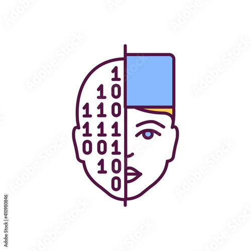 Artificial intelligence in healthcare RGB color icon. Personalized software for telehealth service. Digital transformation, industry digitalization. Data encryption. Isolated vector illustration