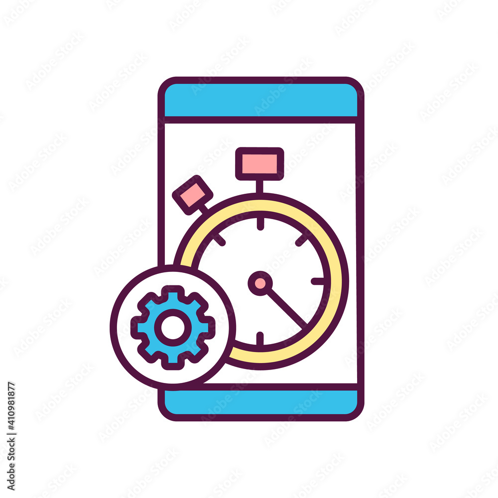 App session length RGB color icon. Measure time for software operation. IT project development process. Testing for mobile application usability. Collect statistic. Isolated vector illustration App session length RGB color icon. Measure time for software operation. IT project development process. Testing for mobile application usability. Collect statistic. Isolated vector illustration