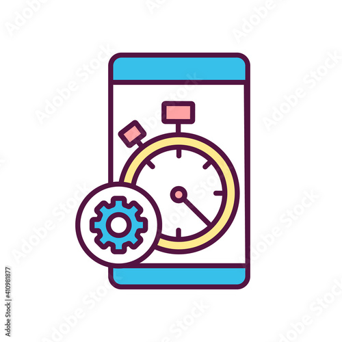 App session length RGB color icon. Measure time for software operation. IT project development process. Testing for mobile application usability. Collect statistic. Isolated vector illustration