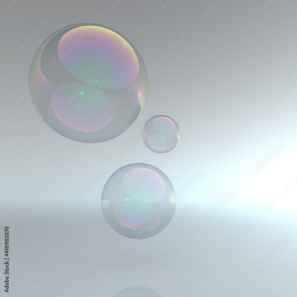 Schwebende Seifenblasen träumen im Licht