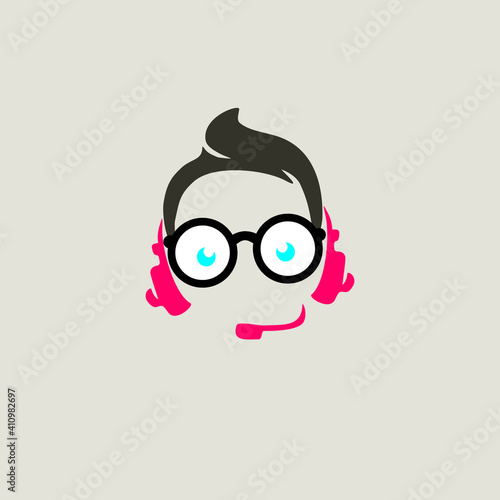 kid with hair and glasses for Geek Logo, Vector Logo template