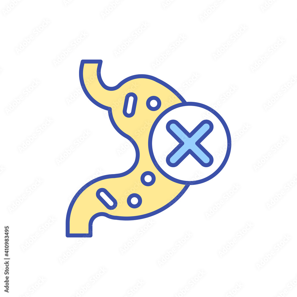 Lactose intolerance RGB color icon. Indigestion issue. Stomach ache