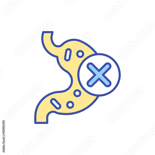 Lactose intolerance RGB color icon. Indigestion issue. Stomach ache. Digestive system problem. Gut health. Dairy product. Food and drink allergen. Milk allergy. Isolated vector illustration