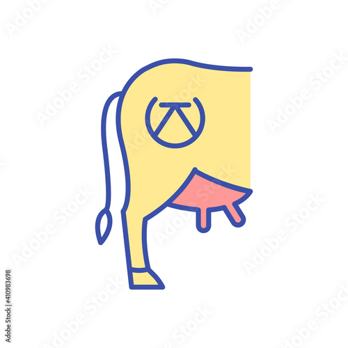 Cattle branding RGB color icon. Burning mark on livestock animal. Milk cow from ranch. Animal cruelty. Farming and dairy industry. Cheese production. Ranch live stock. Isolated vector illustration