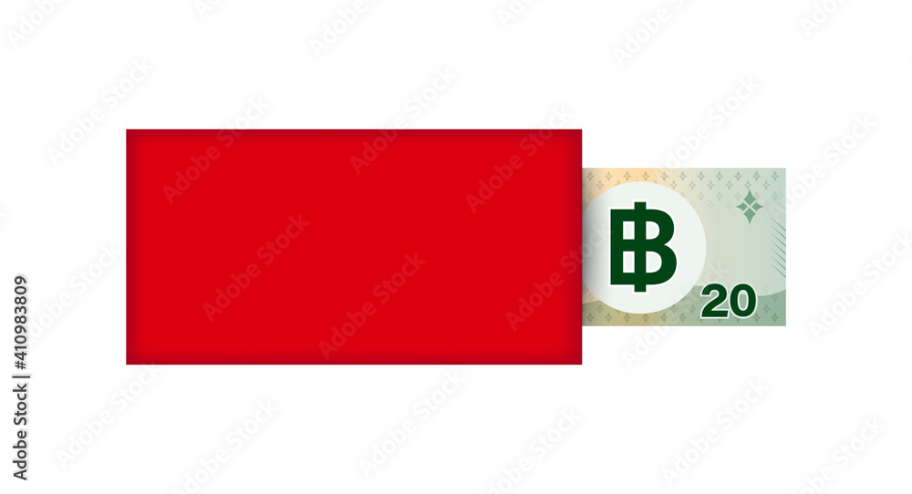 Red Packet and Money banknote 20 thai Baht, Red Envelope for New year China, Chinese red Envelope Red Packet and Money banknote 20 thai Baht, Red Envelope for New year China, Chinese red Envelope