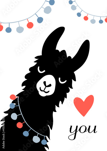 Llama Alpaca, Valentine's Day card stock illustration. East Asia, USA, Abstract, Albino, Animal