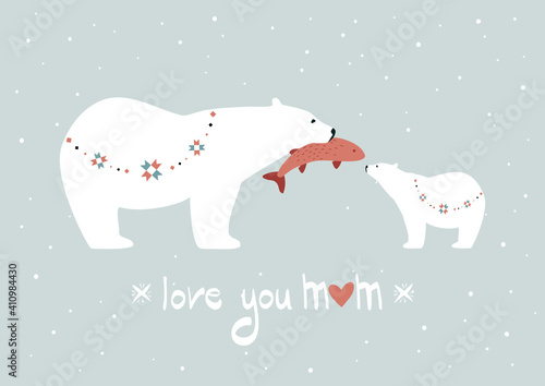 Polar bear with a bear cub Mother's Day card stock illustration. Arctic, Abstract, Animal, Animal Wildlife, Animals In The Wild