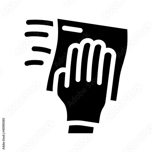 wiping dust with microfiber glyph icon vector illustration