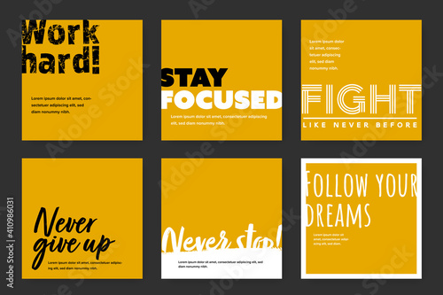 motivational social media layouts with place for photos, modern typography graphic design for motivation posts