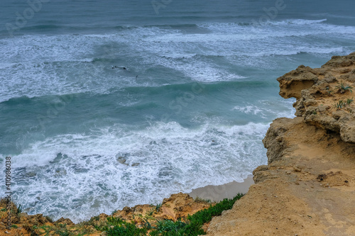 Arsuf cliff, a kurkar sandstone cliff reserve towering high above the Mediterranean sea coastline between Herzliya and Netanya towns, Israel. photo