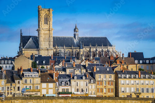 Wallpaper Mural View on the gothic St Cyr Ste Juliette cathedral and the city of Nevers from the Loire River bridge Torontodigital.ca