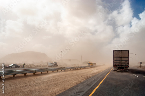 Dust storm crossing the interstate