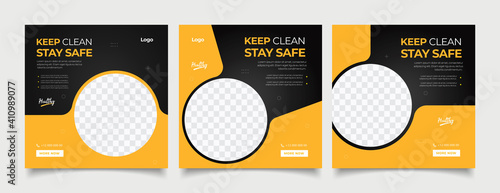 social instagram post template square banner about corona virus (covid-19). 