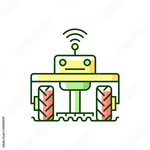 Robotics in agriculture RGB color icon. Automation in agronomy industry. Engineering in biotechnology. High-tech. Isolated vector illustration