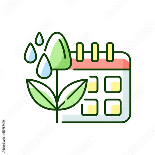 Irrigation scheduling RGB color icon. Plant watering. Agriculture equipment. Rain sensors. Evapotranspiration. Isolated vector illustration