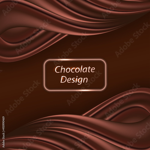 Chocolate swirl waye background. Dark brown chocolate creamy wave with silk texture, modern trendy design for banner or poster with smooth color flow effect. Vector illustration photo