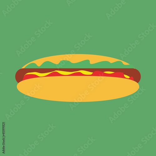 Hot dog, simple vector icon on colored background.