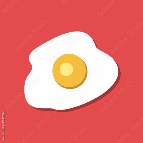 Fried egg. Simple vector illustration of an egg on a red background.