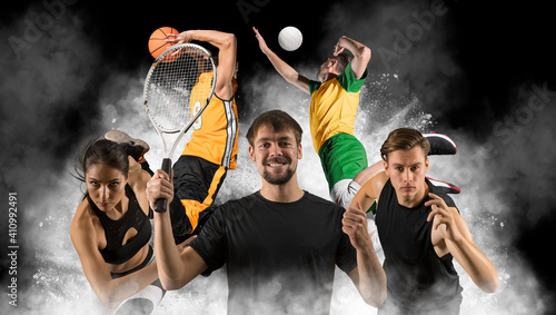 Fototapeta Naklejka Na Ścianę i Meble -  Sport collage. Fitness, tennis, volleyball, basketball