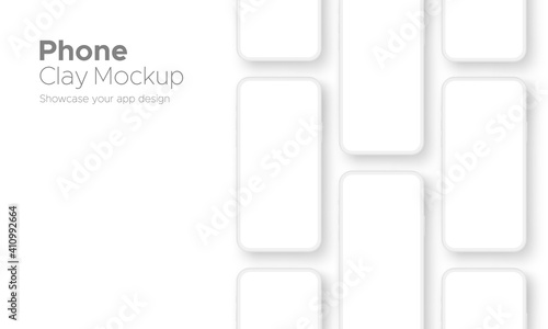Clay Phones Screens Mockups for App Design, Isolated on White Background. Vector Illustration
