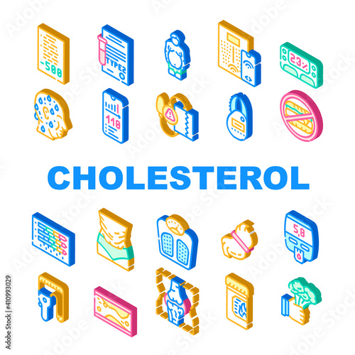 Cholesterol Overweight Collection Icons Set Vector flat