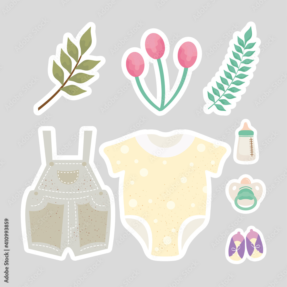 bundle of eight baby shower celebration set icons vector illustration design