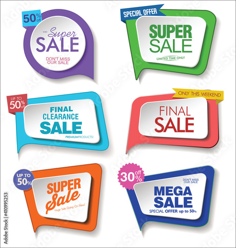 Collection of colorful promo stickers and badges