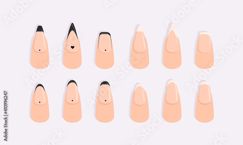 Different vector french manicure, different nail's forms 