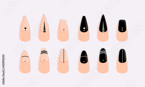 Colorful vector nails with a different designs and forms