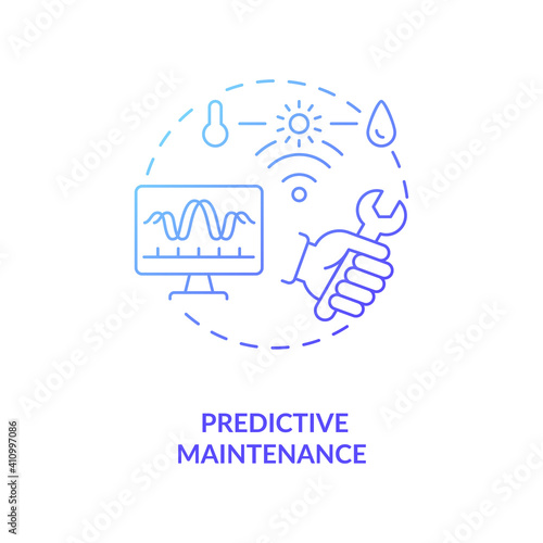 Predictive maintenance concept icon. Industry 4.0 trend idea thin line illustration. Monitoring equipment performance. In-service equipment condition. Vector isolated outline RGB color drawing