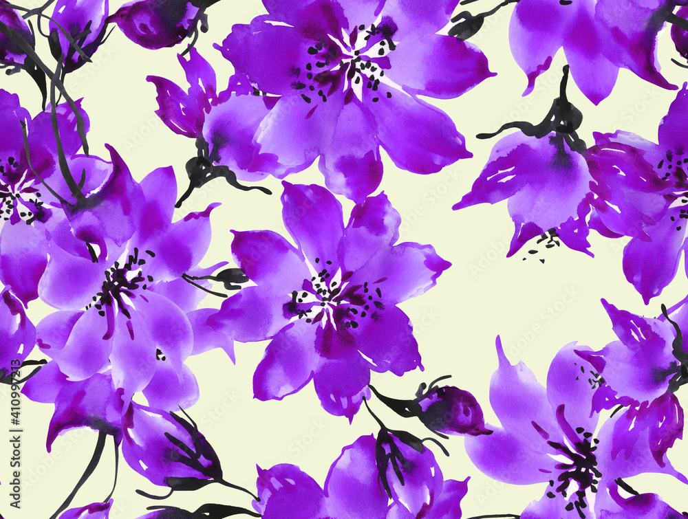 Seamless pattern of blue flowers Seamless pattern of blue flowers