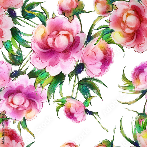  Seamless pattern red peonies