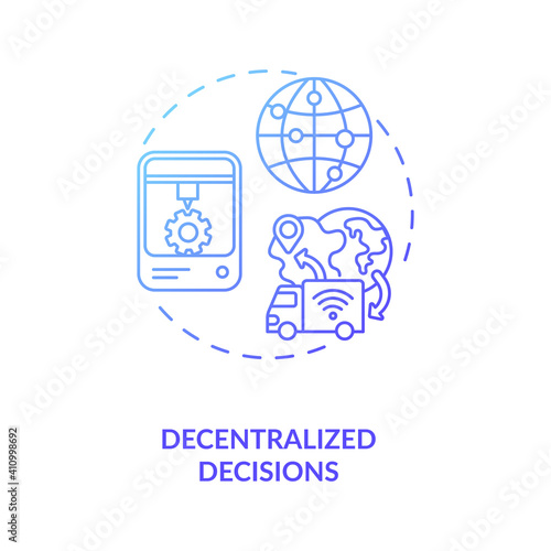 Decentralized decisions concept icon. Industry 4.0 principle idea thin line illustration. Increasing overall productivity. Performing tasks autonomously. Vector isolated outline RGB color drawing