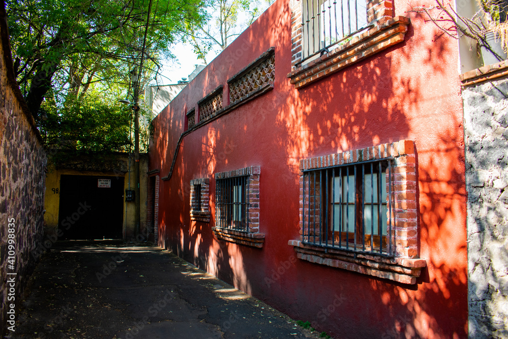 Colorful Hispanic houses and trees in alleys from Mexico City Colorful Hispanic houses and trees in alleys from Mexico City