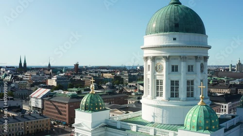 Flight over beautiful Helsinki Cathedral  photo