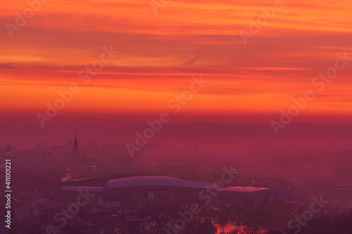 Magical sunrise over Cluj-Napoca city