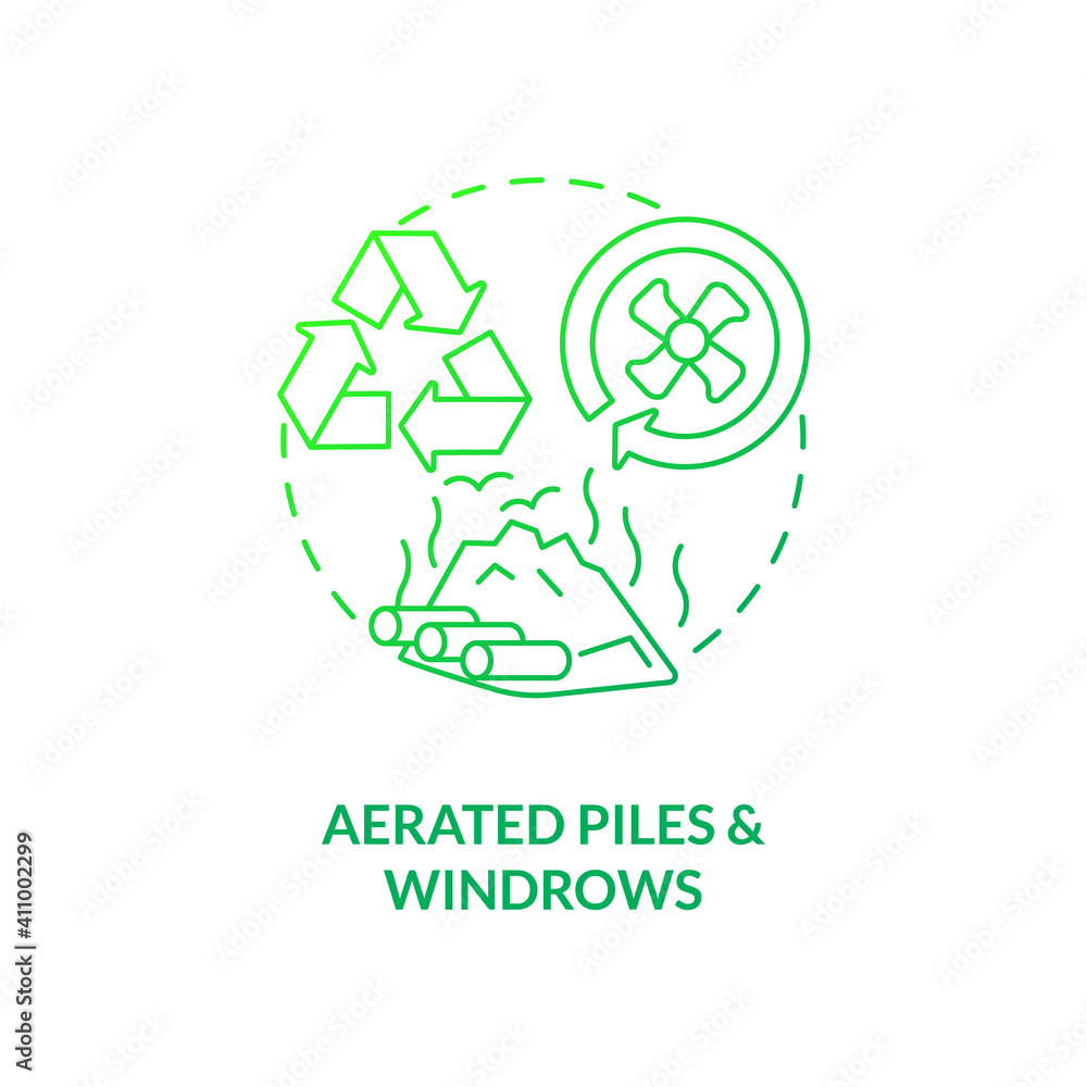 Aerated piles and windrows concept icon. Composting method idea thin line illustration. Enhancing passive aeration. Outdoor windrow composting operations. Vector isolated outline RGB color drawing
