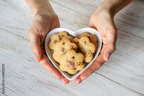 Festive ginger cookies with cinnamon in the shape of hearts