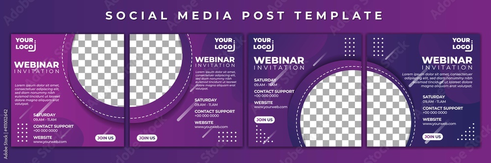 Set of Social Media template vector illustration. Webinar invitation with purple color design. Good template for online advertising design. - obrazy, fototapety, plakaty 