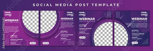 Set of Social Media template vector illustration. Webinar invitation with purple color design. Good template for online advertising design.