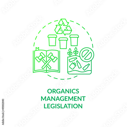 Organics management legislation concept icon. Composting permits and regulations idea thin line illustration. Economic and environmental benefits. Vector isolated outline RGB color drawing