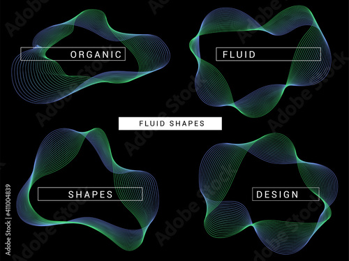 Vector organic fluid shapes big data concept. Abstract tech backdrop. Geometric digital technology background. Modern elegant 3d liquid frames for your design. Artificial intelligence illustration