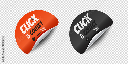 Click And Collect Sticker With Rounded Corner - Vector Illustrations Isolated On Transparent Background