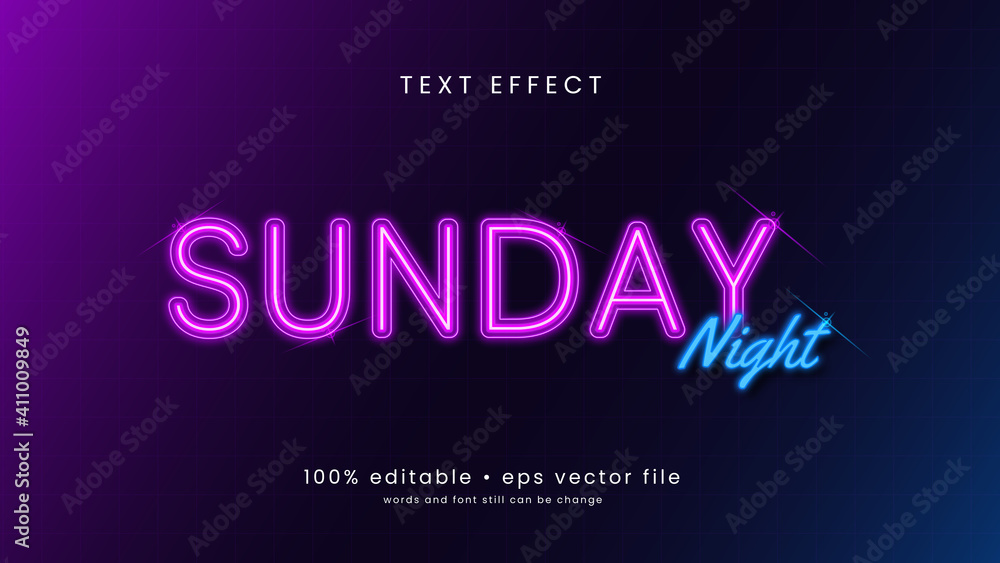 Sunday Night Neon Text Effect Design with editable text