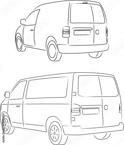 Simple black and white drawing utility van vehicle