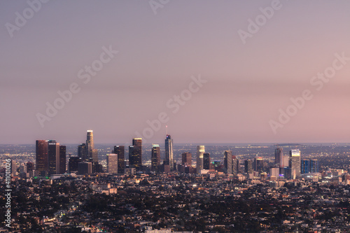 Aerial view on Los Angeles at dusk with long expsorue 