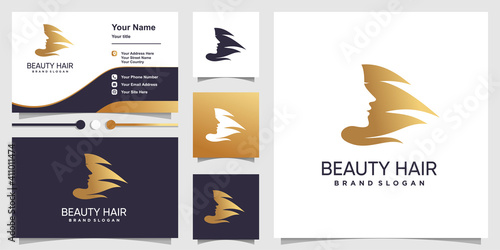 Beauty hair logo for woman with creative concept and business card design Premium Vector