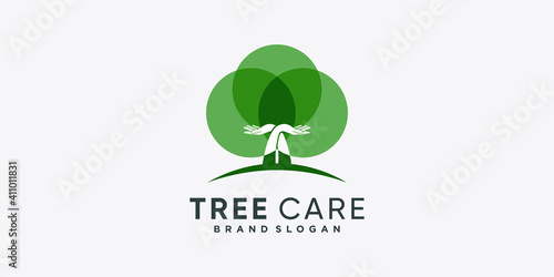 Tree care logo template with modern abstract concept Premium Vector