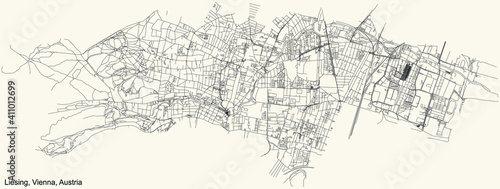 Black simple detailed street roads map on vintage beige background of the neighbourhood Liesing district of Vienna, Austria