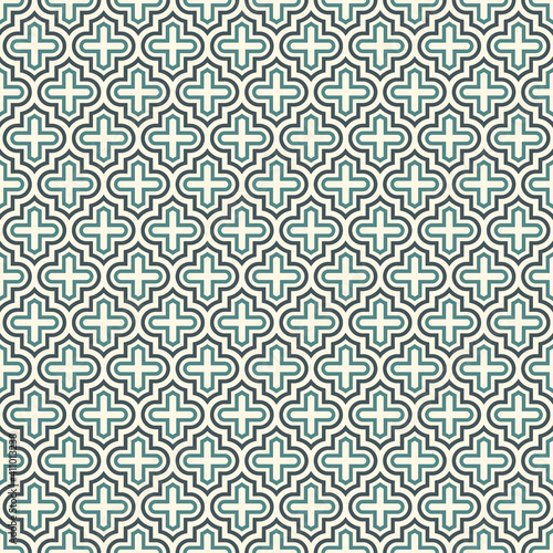 Seamless surface print with ogee ornament. Oriental traditional pattern with repeated mosaic tile Moroccan crosses motif
